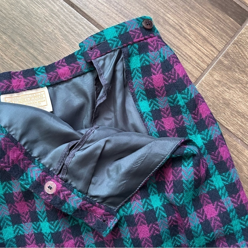 VTG Pendleton 100% Wool Plaid Skirt & Jacket Set Purple & Turquoise Sz 14W/16 - Picture 10 of 13